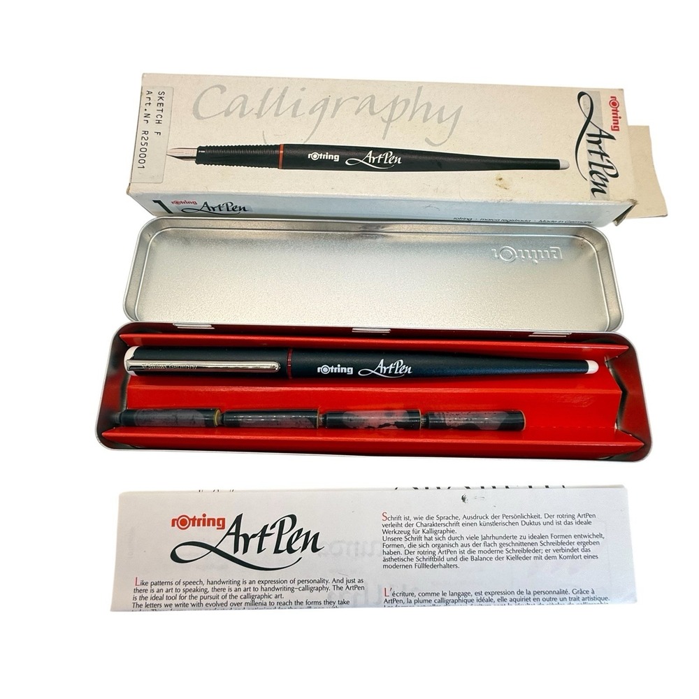 VTG Rotring ArtPen Calligraphy Set Sketch F R250001 w Tin Case Germany Packaging